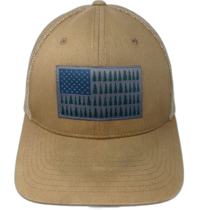 Columbia Baseball Cap Brown One Size Fitted Mesh Evergreen Tree Flag Patch Hat