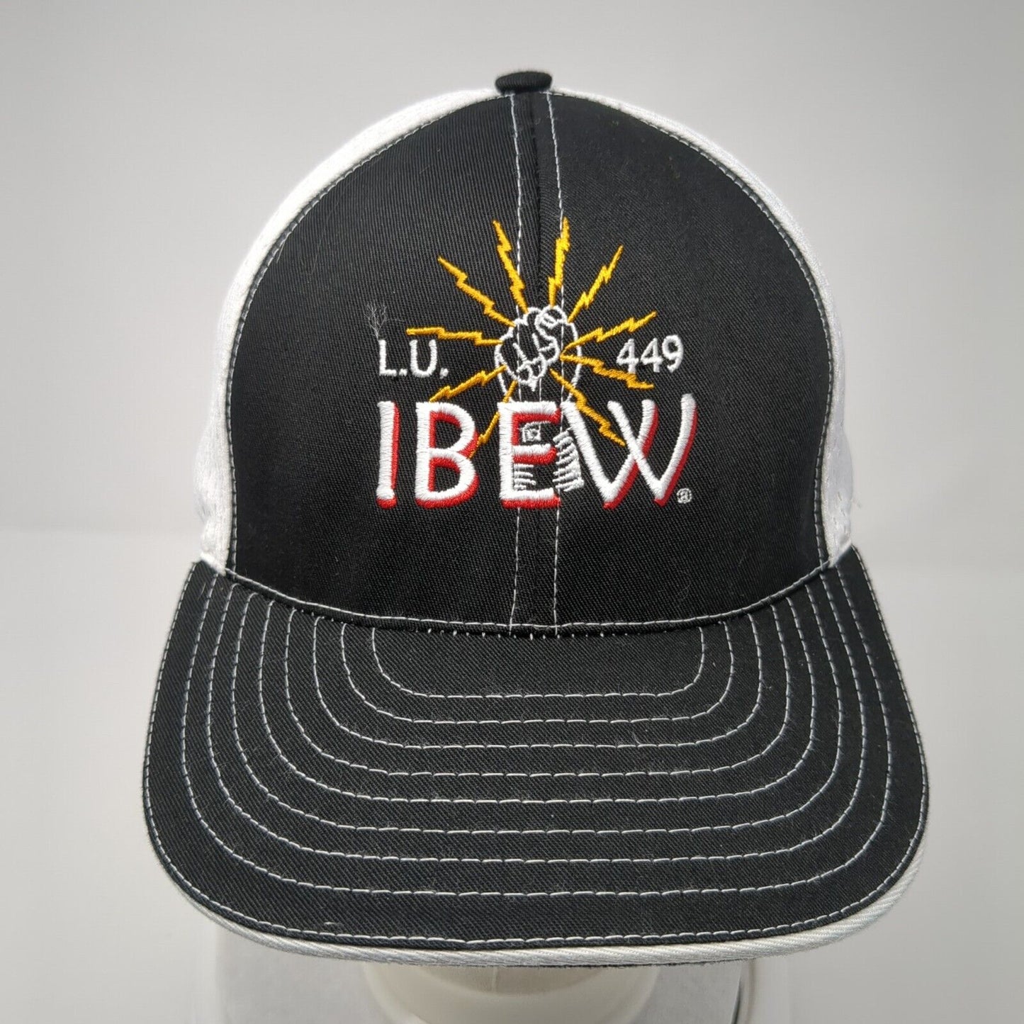 L.U. 449 IBEW Fitted Hat Black One Size Embroidered Colorblock 6 Panel