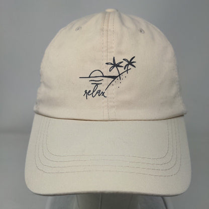 Relax Slideback Hat Tan One Size Adjustable Graphic Print Vented Holes 6 Panel