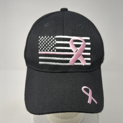 American Flag Pink Ribbon Strapback Hat Black One Size Adjustable
