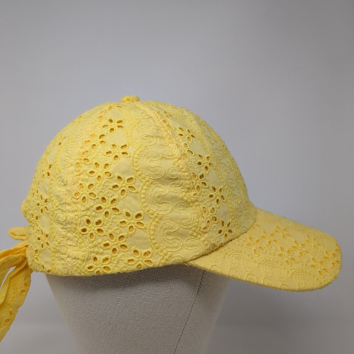 Vince Camuto Tie Back Hat Yellow One Size Adjustable Eyelet Floral