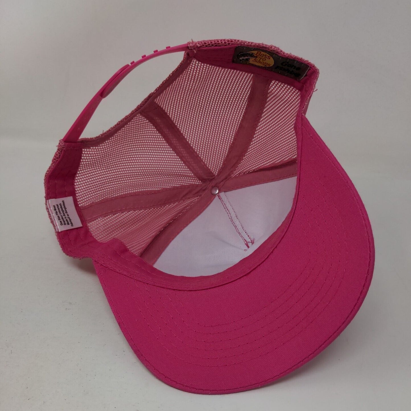 Bass Pro Shops Gone Fishing Snapback Mesh Back Trucker Hat Pink OSFM