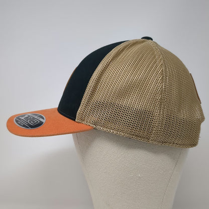 Black Clover Trucker Hat Black Orange One Size Leather Patch Live Lucky