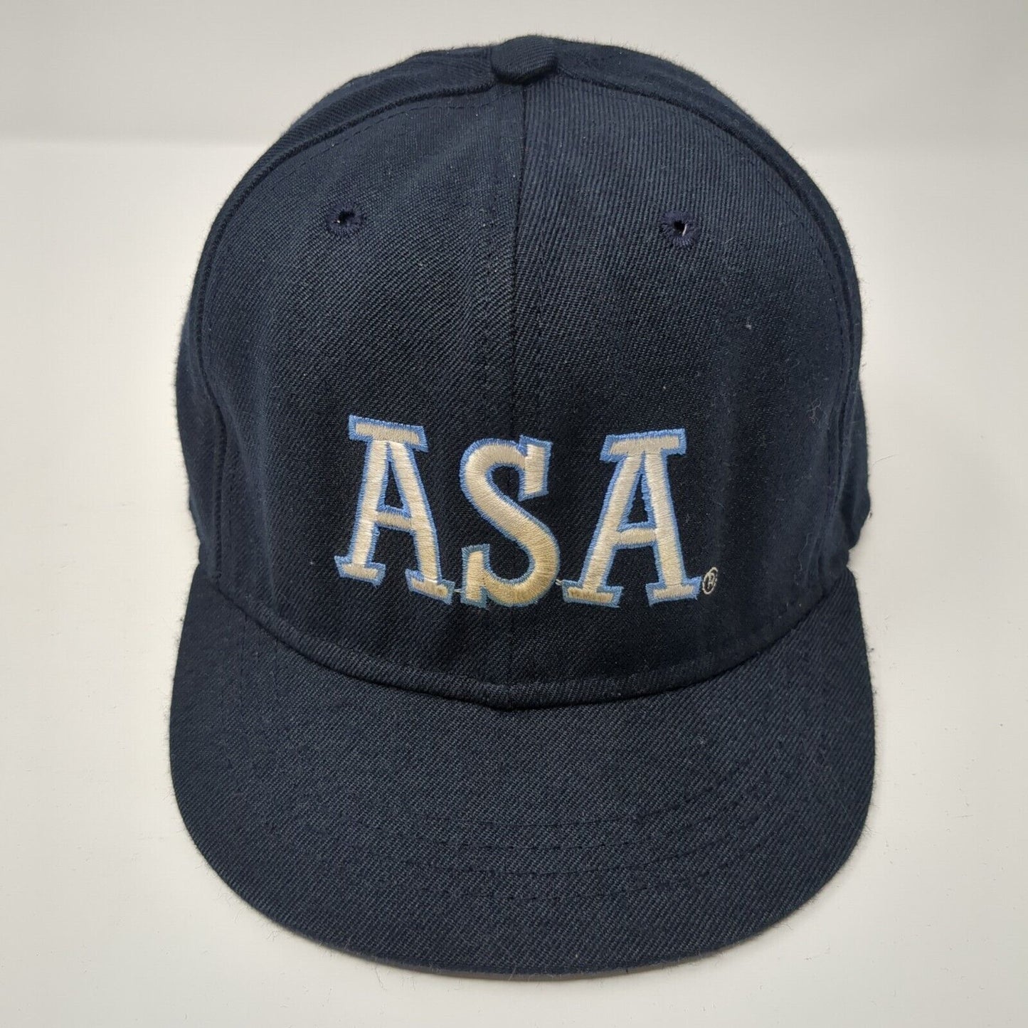 ASA 01 Fitted Hat Blue 6 7/8 Embroidered Solid 6 Panel Vent Holes Roxxi