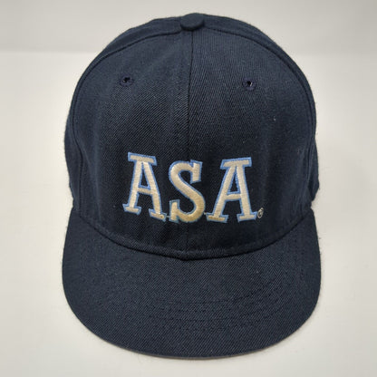 ASA 01 Fitted Hat Blue 6 7/8 Embroidered Solid 6 Panel Vent Holes Roxxi