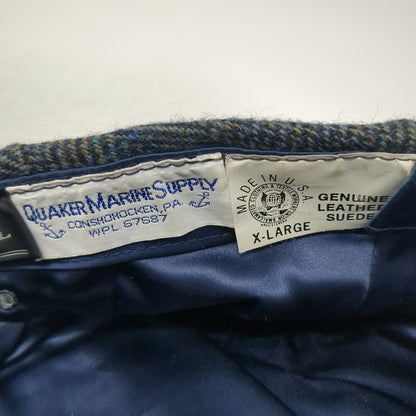 Quaker Marine Supply Newsboy Cap Blue XL Wool Suede Brim Fitted Hat Made USA