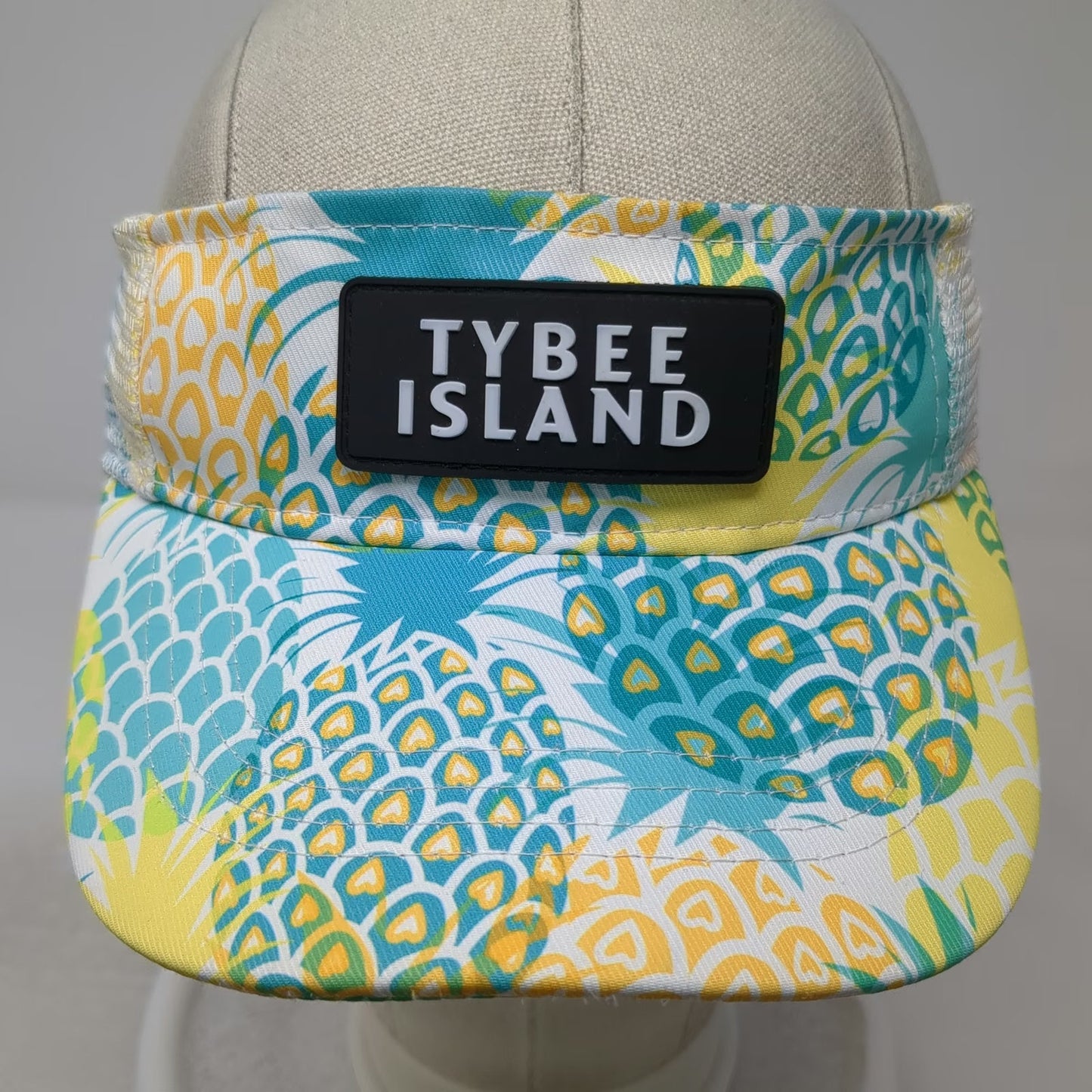 Lucky 7 Visor Blue White Yellow OS Pineapple Pattern Tybee Island Patch Hat