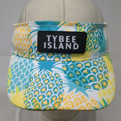 Lucky 7 Visor Blue White Yellow OS Pineapple Pattern Tybee Island Patch Hat