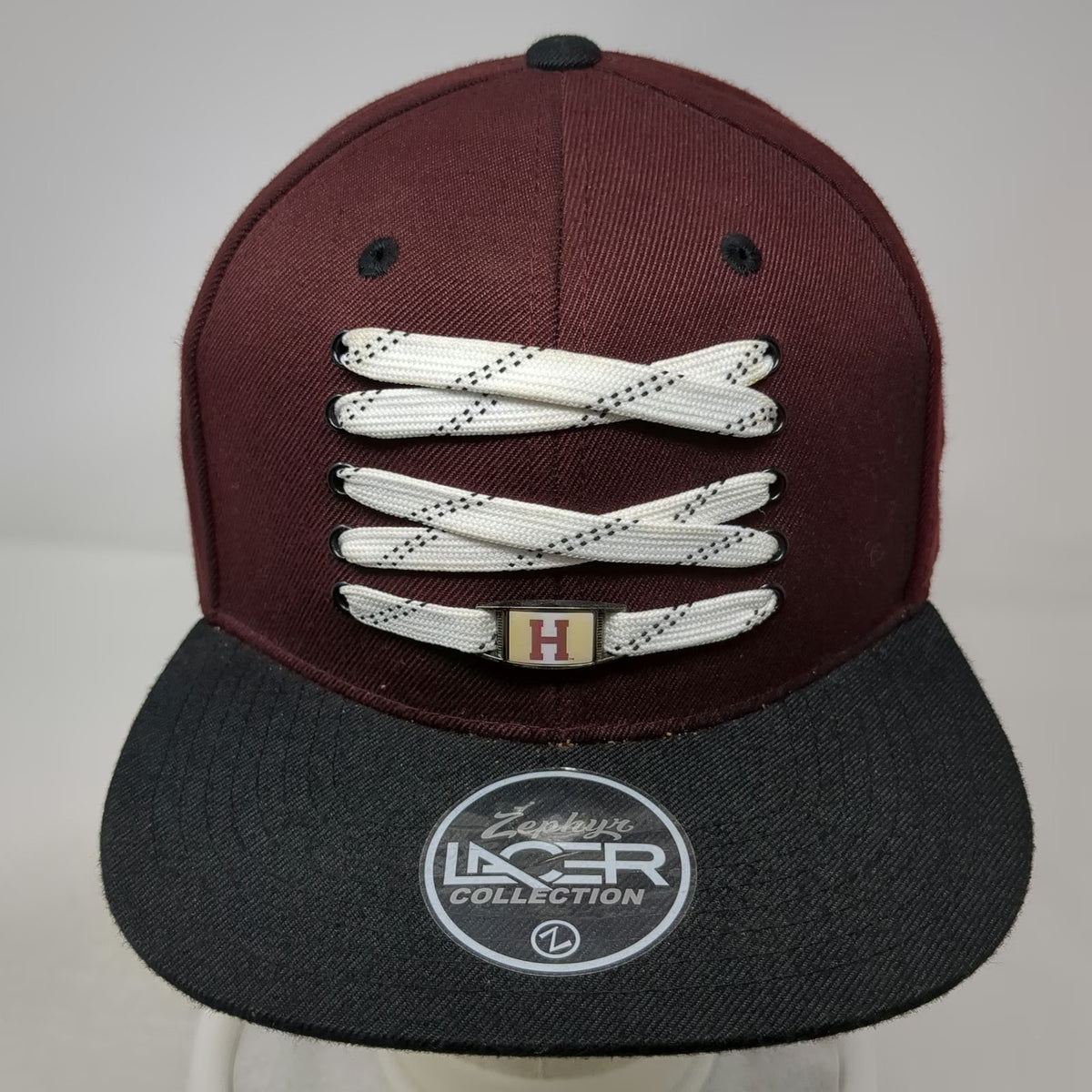 Zephyr Snapback Hat Red One Size Harvard University Lacer Hockey Laces Flat Brim