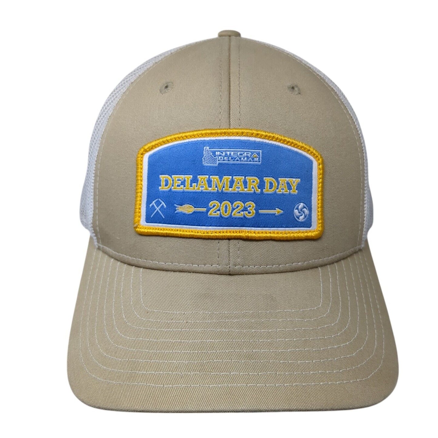 Delamar Day 2023 Patch Snapback Trucker Hat Tan One Size Mesh Back