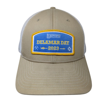 Delamar Day 2023 Patch Snapback Trucker Hat Tan One Size Mesh Back