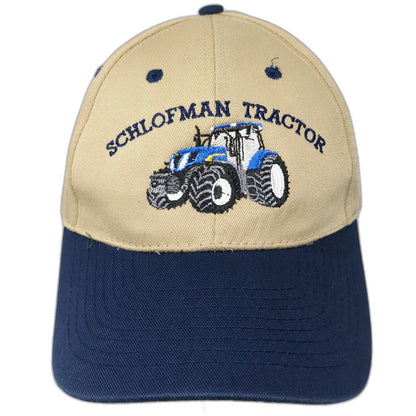 Nissin Baseball Cap Beige Blue One Size Schlofman Tractor Embroidered Curved Hat