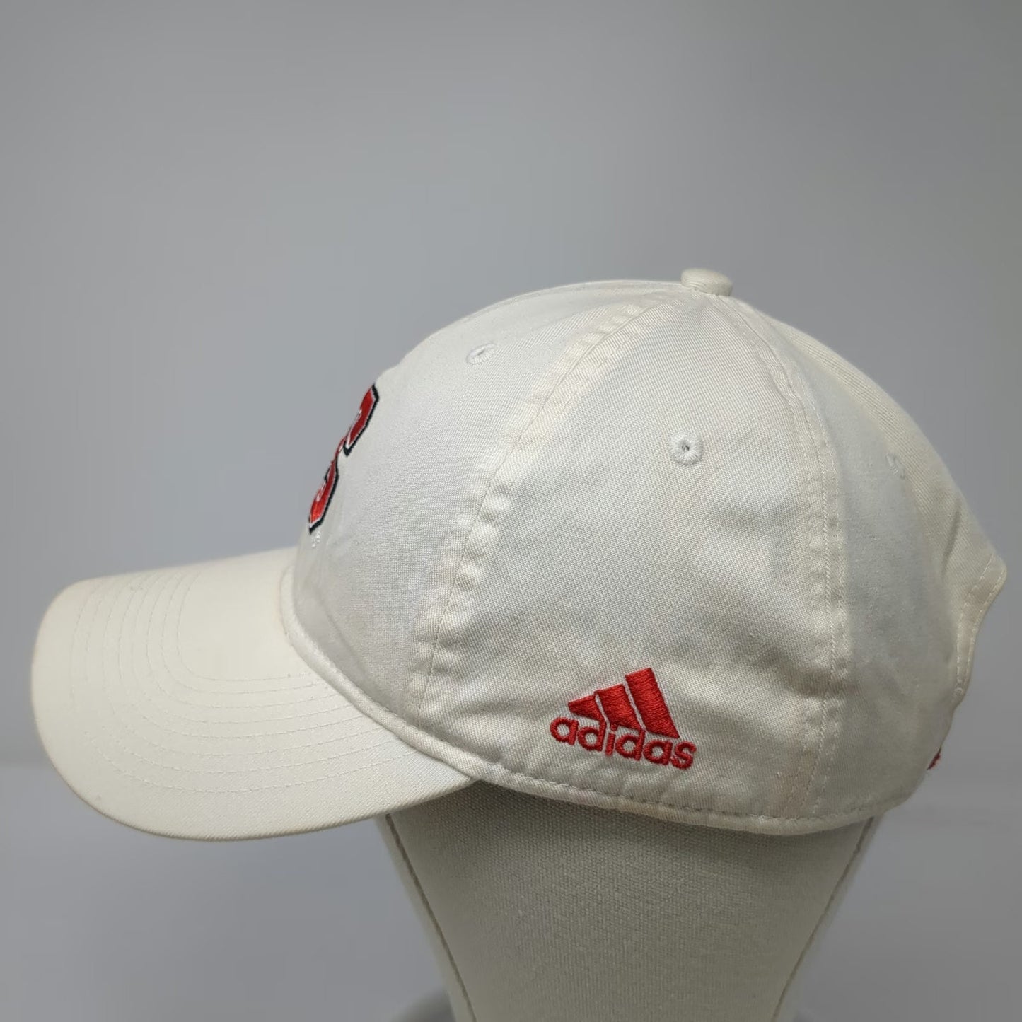 Adidas NC State Wolfpack NCAA White Red One Size Embroidered Logo Slideback Hat