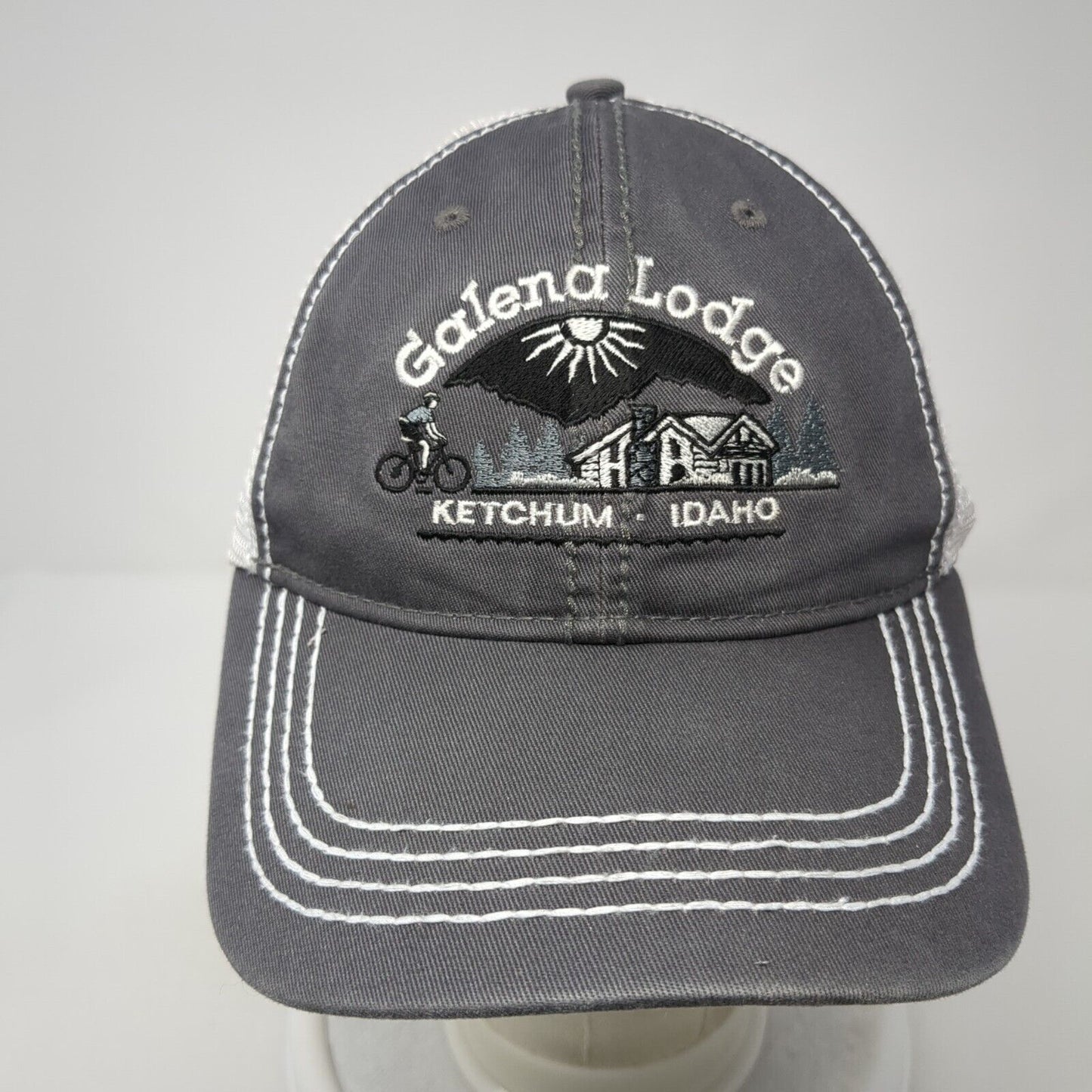 Galena Lodge Ketchum Idaho Snapback Trucker Hat Gray OS Mesh Back Fahrenheit