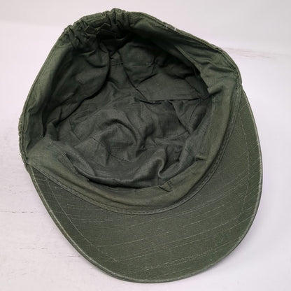 Army Cap Hat Green One Size Side Buttons Elastic Back Gathered Crown Plain Top
