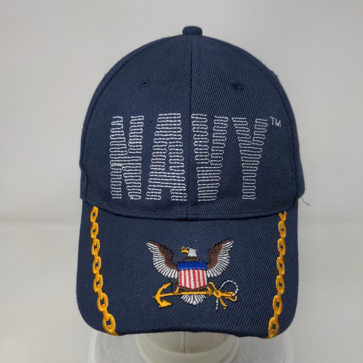 US Navy Eagle Strapback Hat Blue One Size Adjustable Embroidered 6 Panel