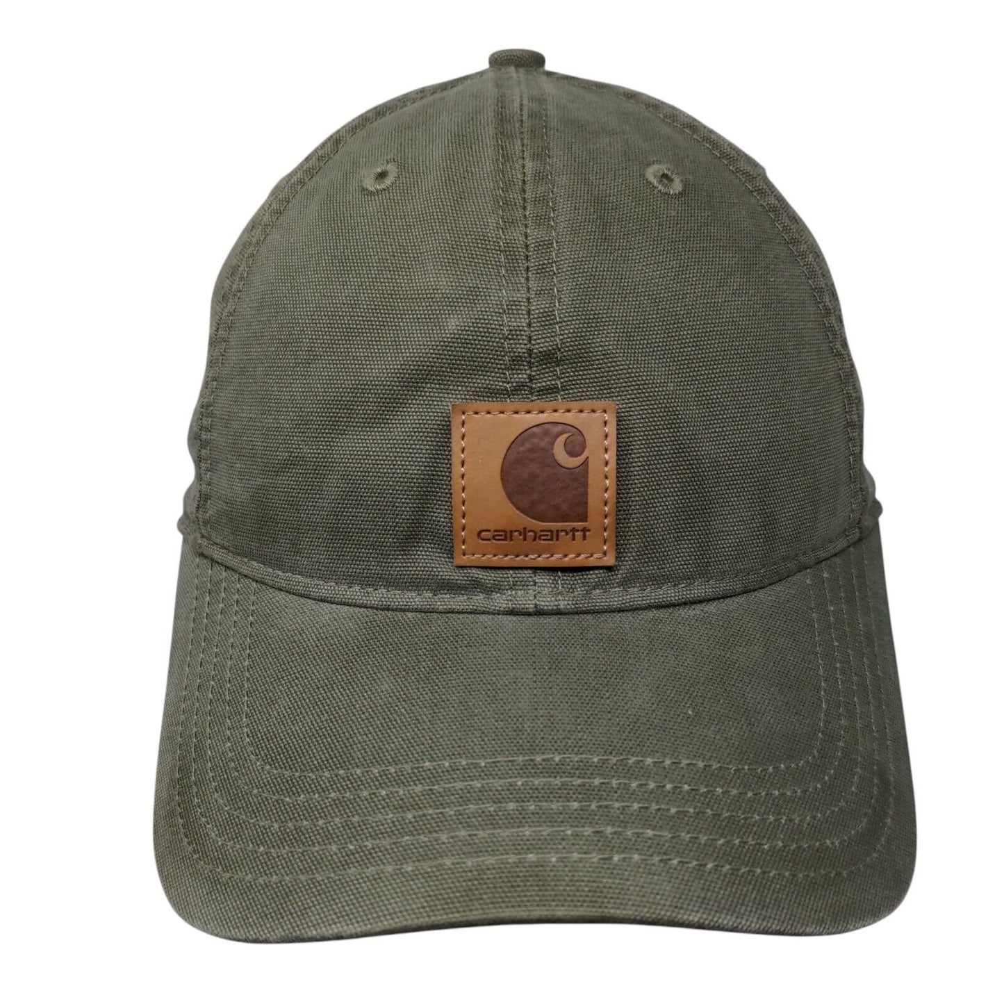 Carhartt Strapback Hat Green OSFA Adjustable Patch Logo Vented Holes 6 Panel
