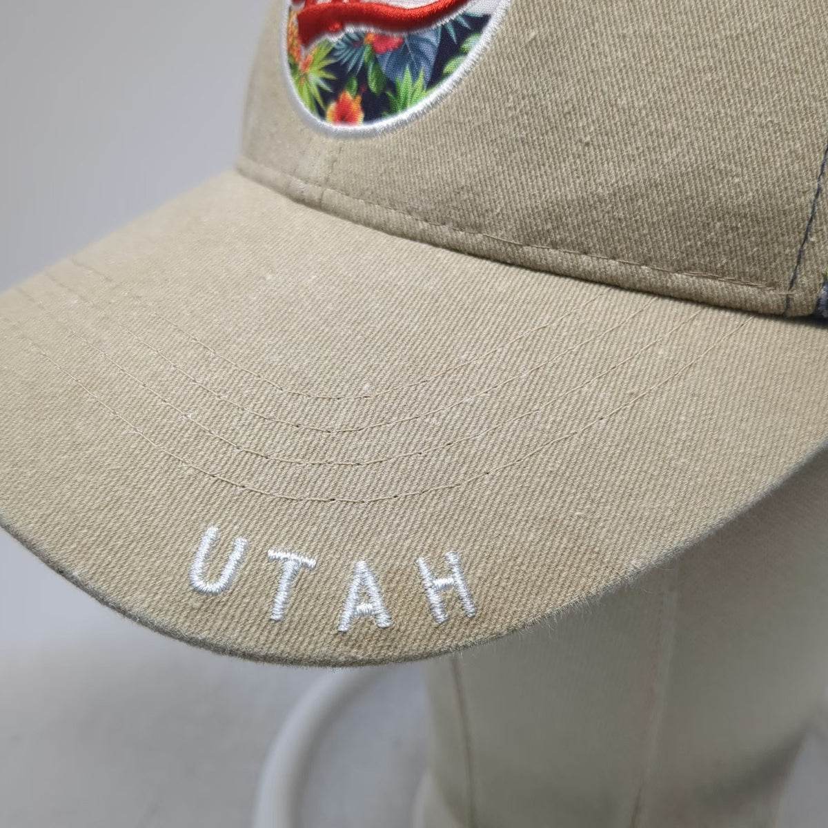 Lucky 7 Trucker Hat Beige One Size Lagoon Utah Floral Mesh Snapback EST 1886