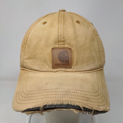 Carhartt Strapback Hat Tan One Size Embroidered Leather Patch 6 Panel