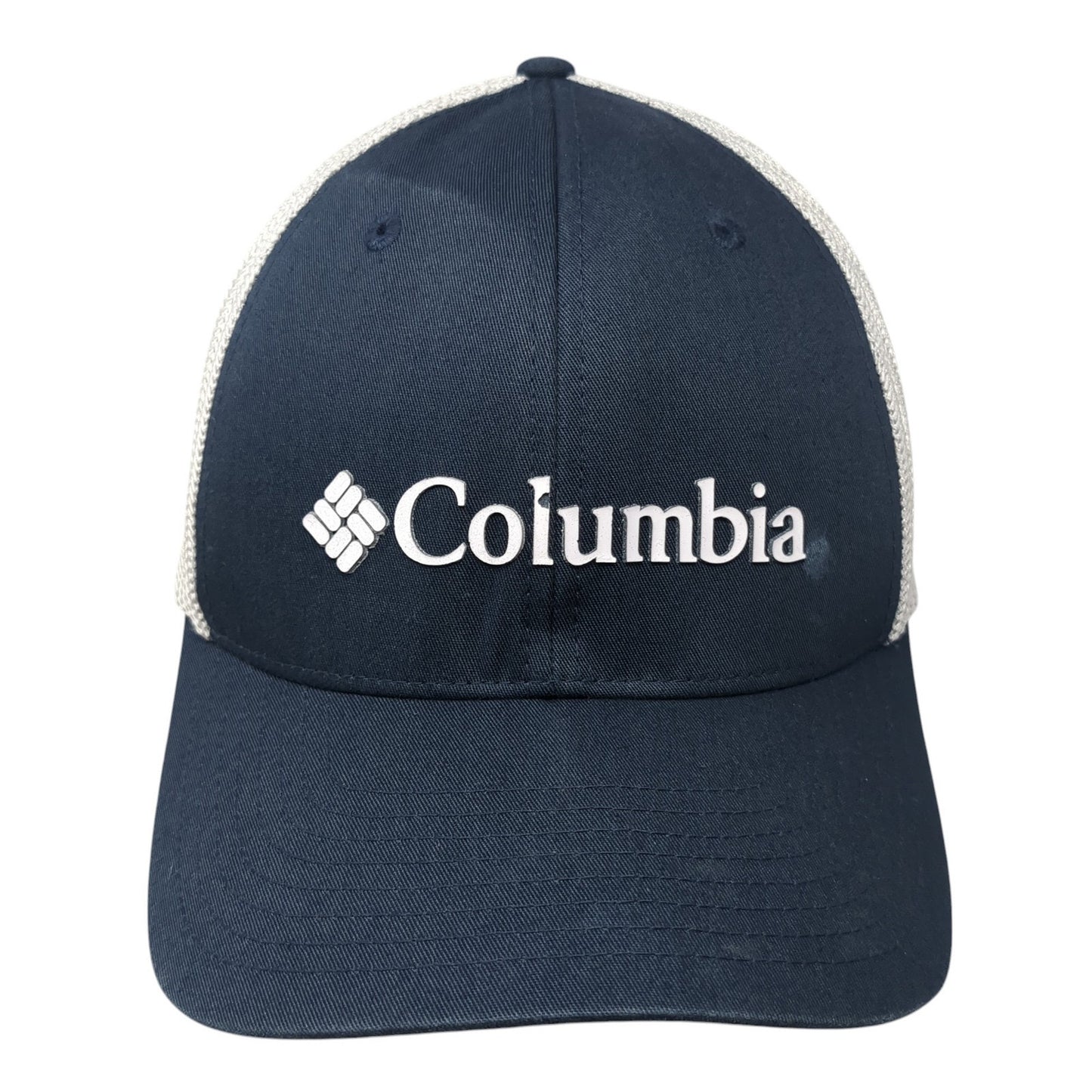 Columbia Logo Fitted Mesh Back Trucker Hat Blue One Size Flexfit Outdoor