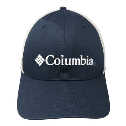 Columbia Logo Fitted Mesh Back Trucker Hat Blue One Size Flexfit Outdoor