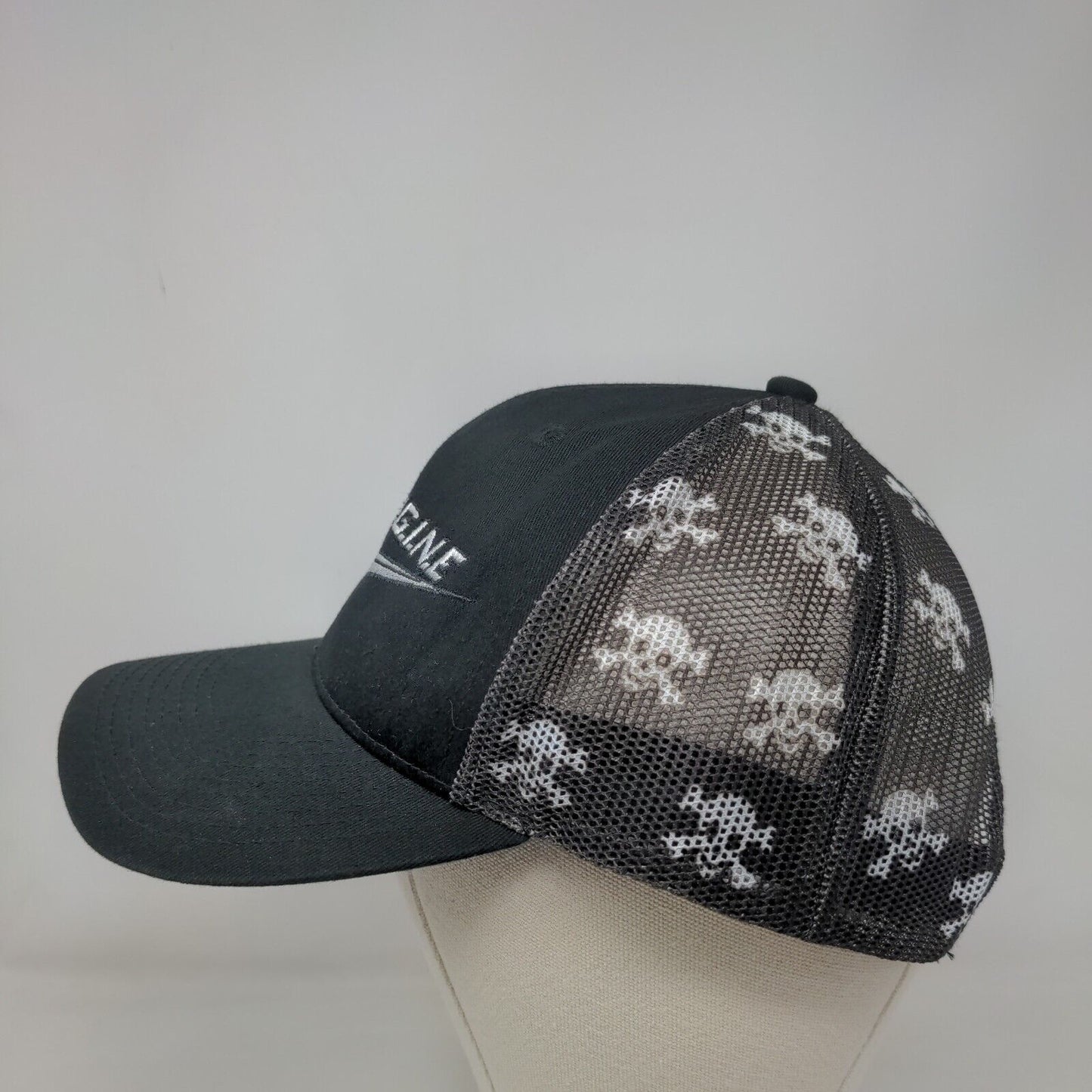 BIG ENGINE Snapback Trucker Hat Black OSFA Skull Print Mesh Back Katl Sport Cap