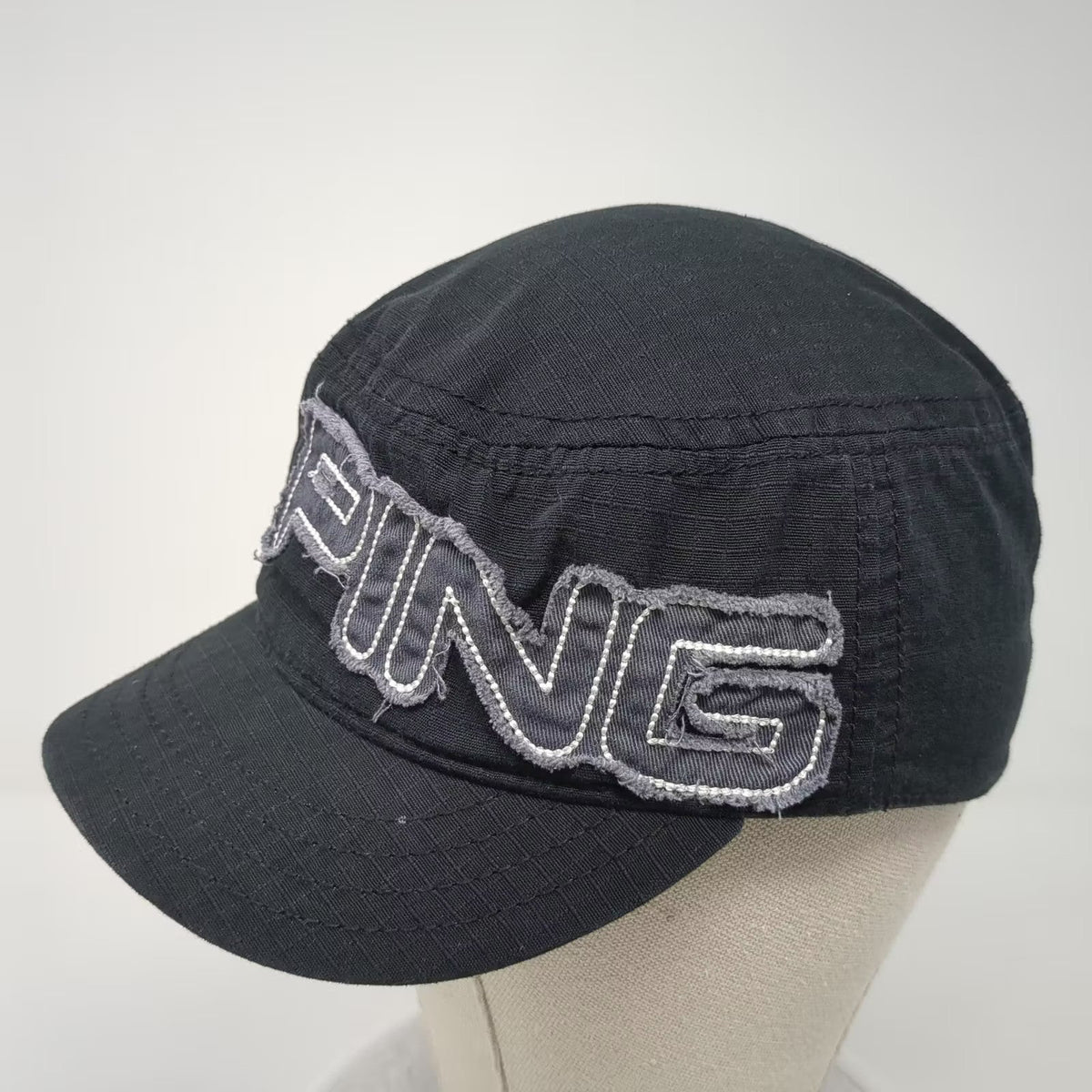 PING Army Cap Black Gray Hat Size 7 Cotton Distressed Patch Graphic Logo Fitted