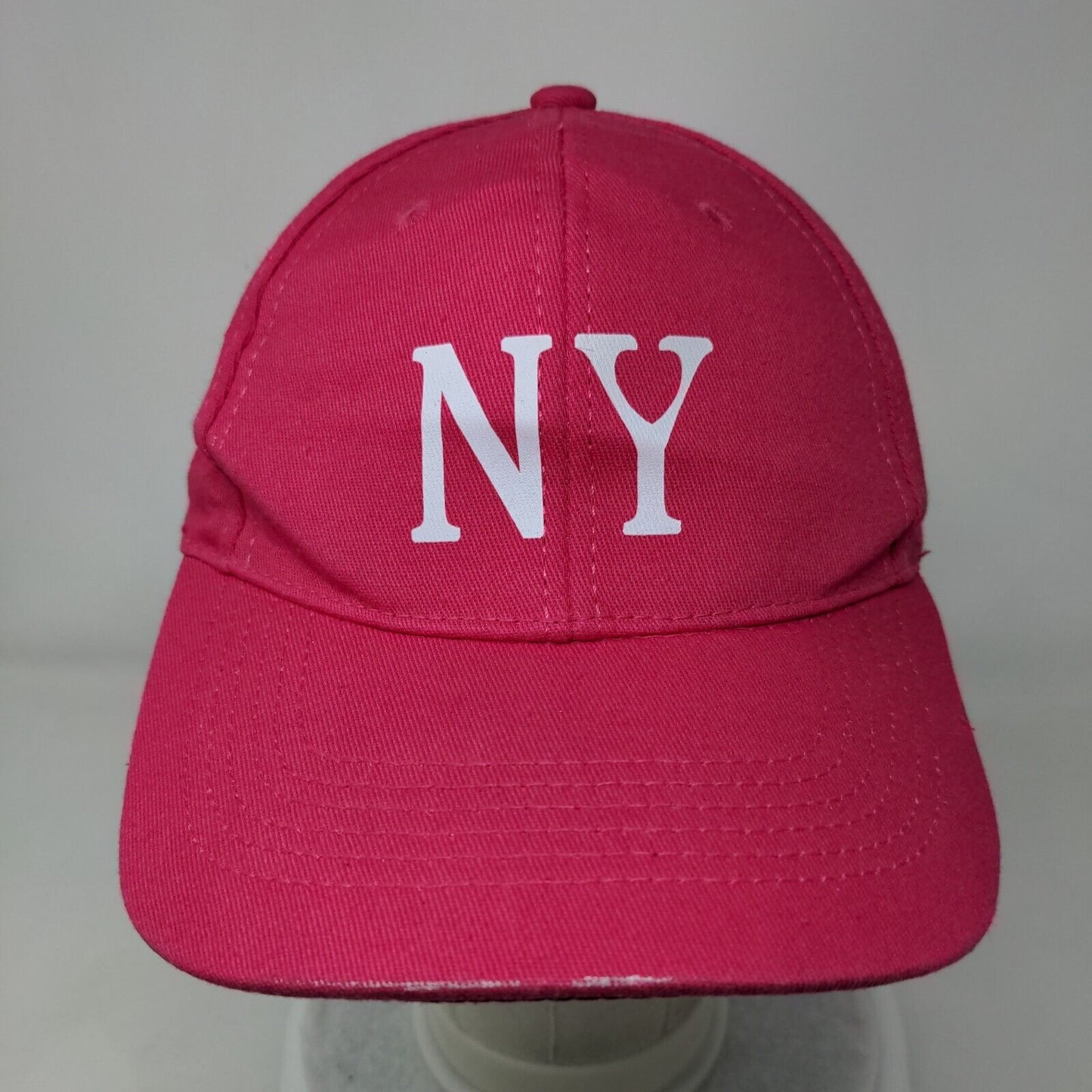 NY Slideback Hat Pink One Size Adjustable Lightweight Vented Holes 6 Panels