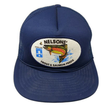 Mohr's Trucker Hat Blue One Size Snapback Nelsons Trout & Salmon Feeds Fishing