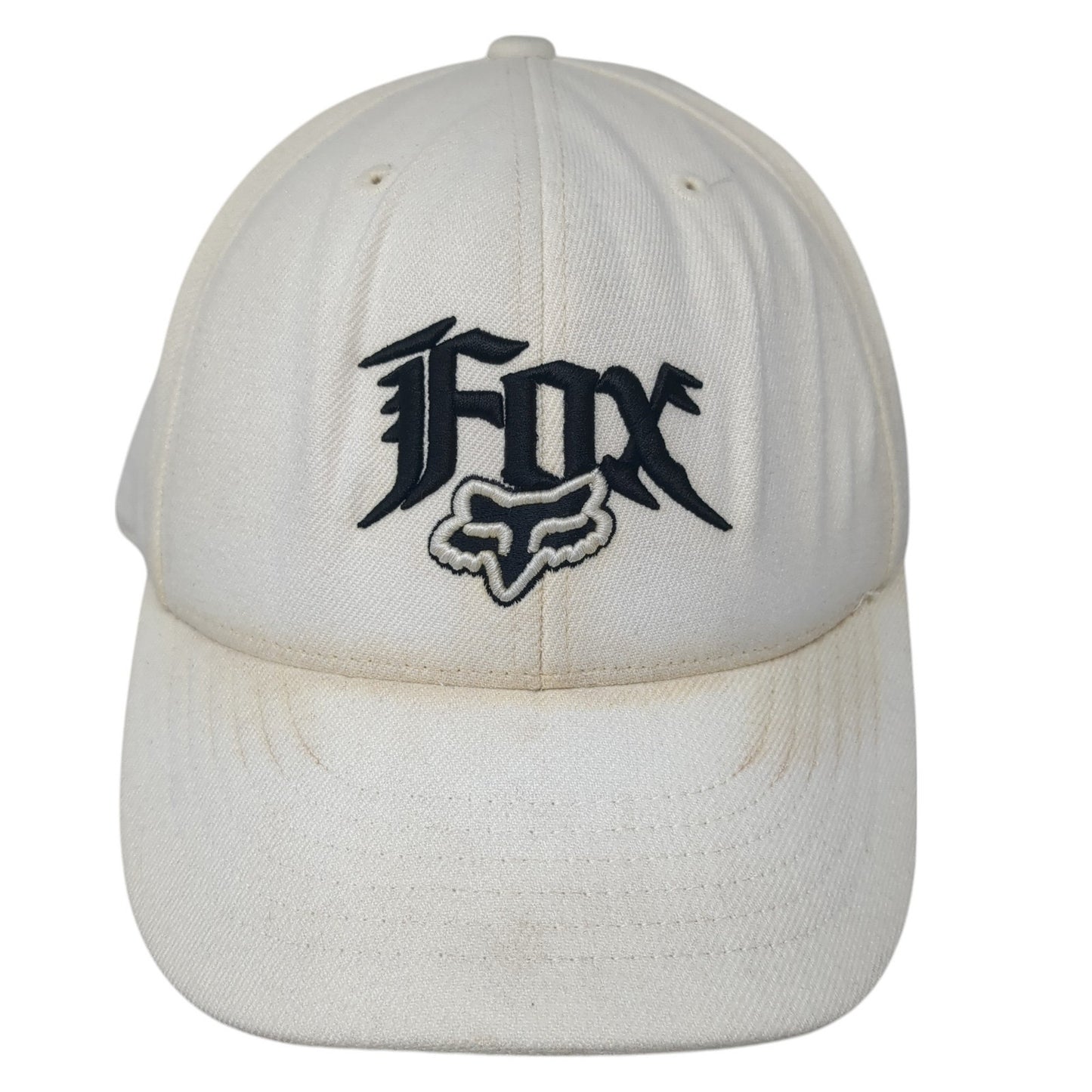 Fox Head Fitted Hat White 7 5/8 Embroidered Logo Solid Outdoor 6 Panel