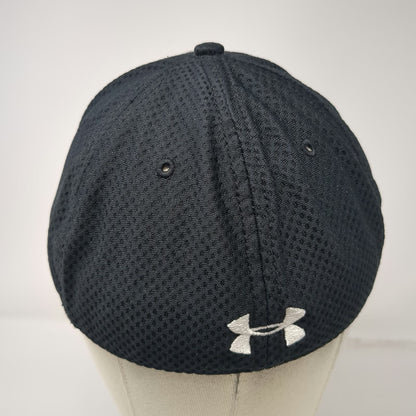 Under Armour Baseball Cap Black L Mesh Fitted Hat White Embroidered Logo Stretch