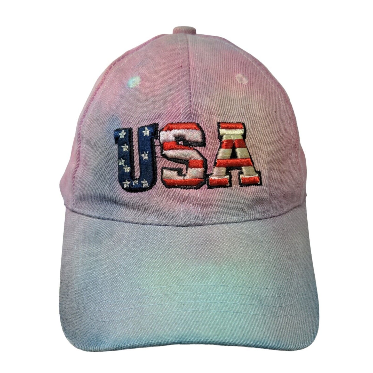 USA Strapback Hat Multicolor One Size Adjustable Embroidered Patriotic Tie Dye
