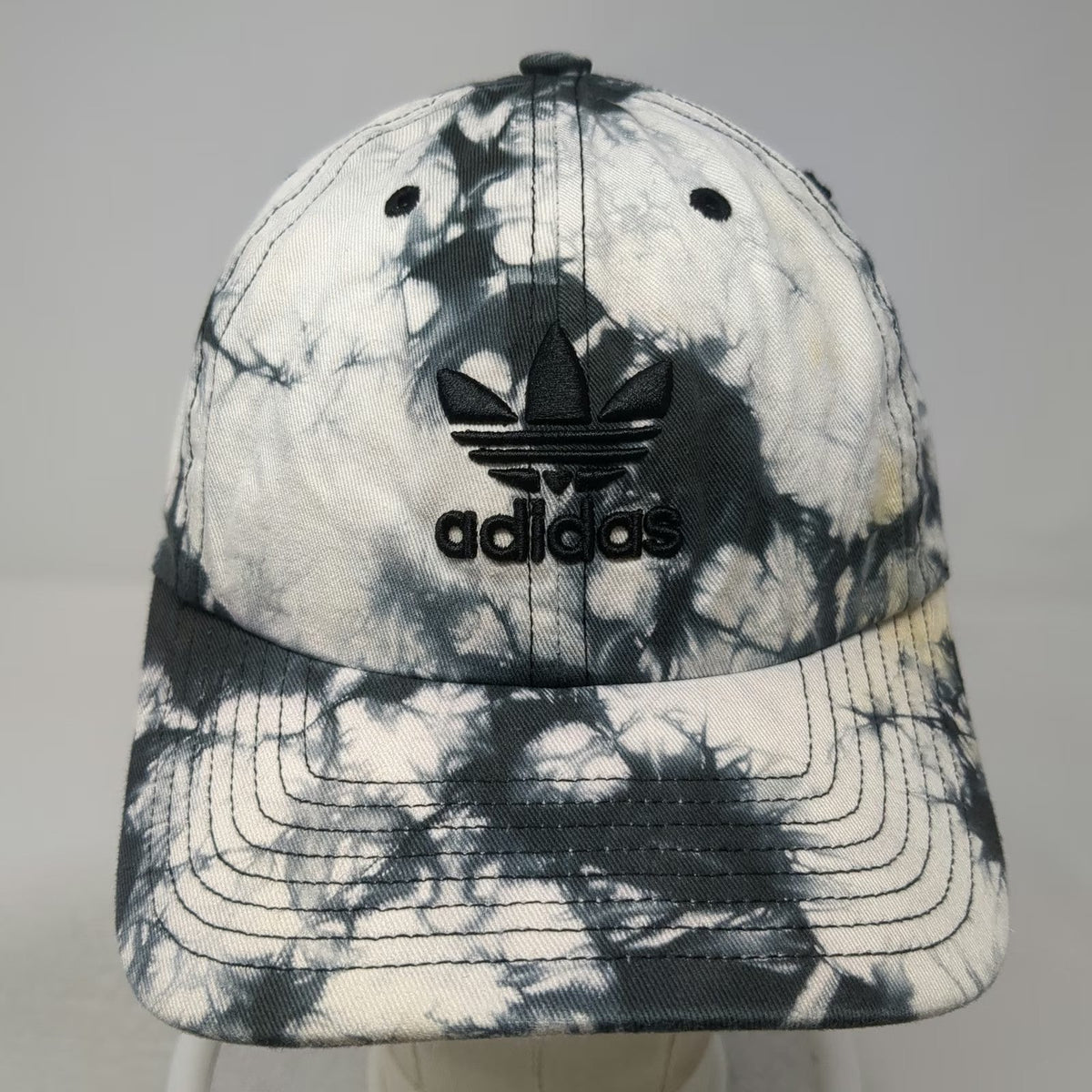 Adidas Baseball Cap White Black One Size Tie Dye Embroidered Trefoil Logo Hat