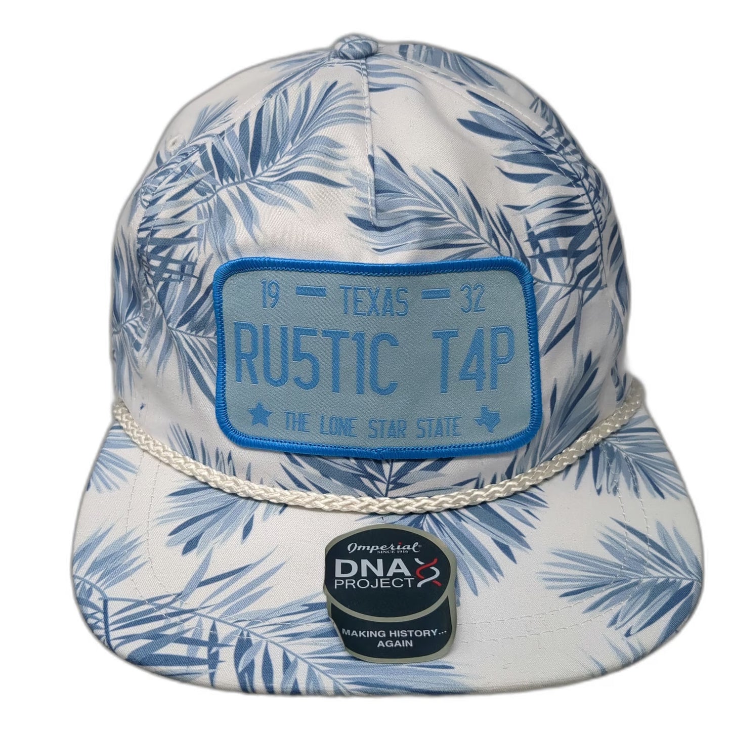 Imperial 5 Panel White Blue One Size Rope Rustic Tap Texas License Plate Hat