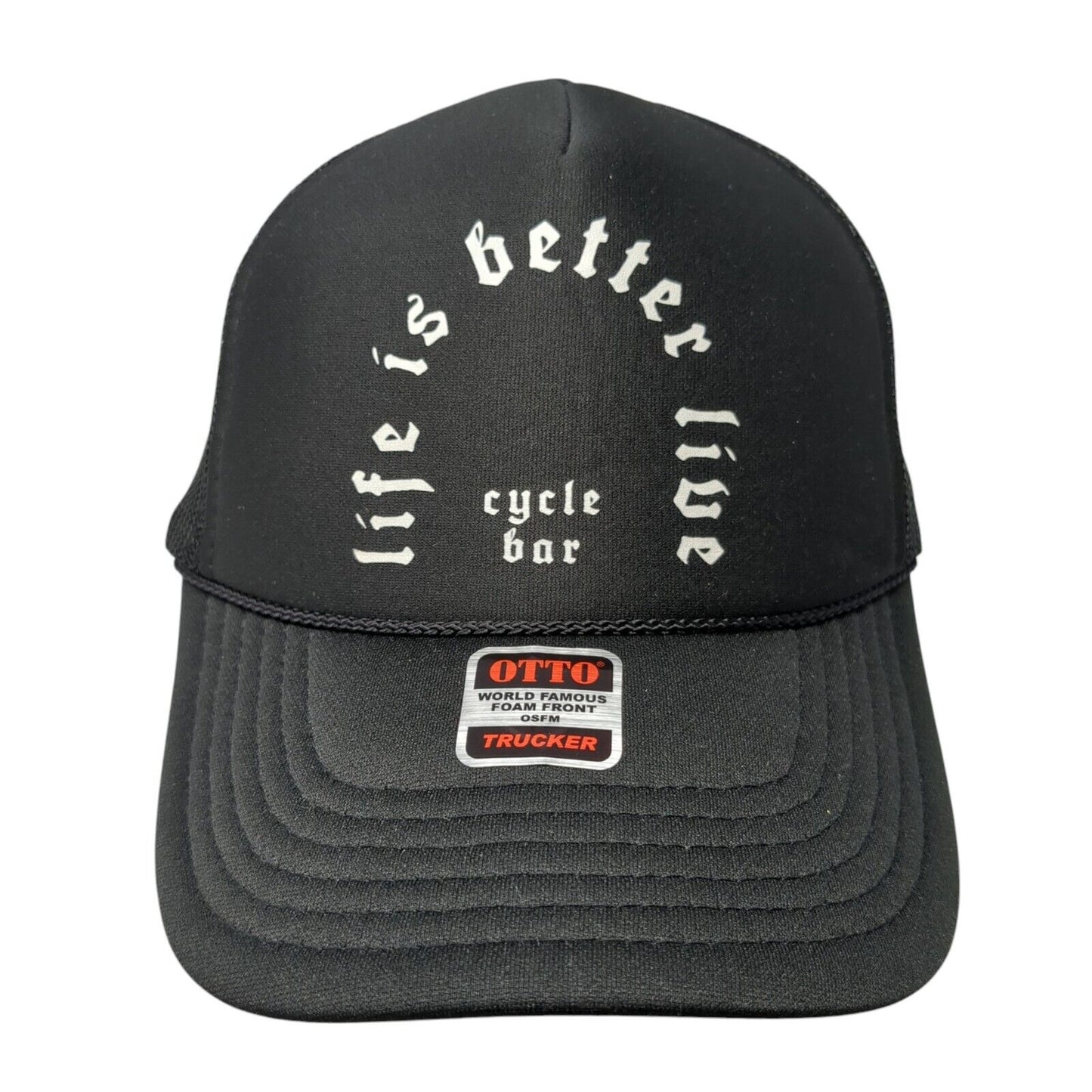 Life is Better Live Cycle Bar Snapback Trucker Hat Black OS Adjustable Mesh Rope