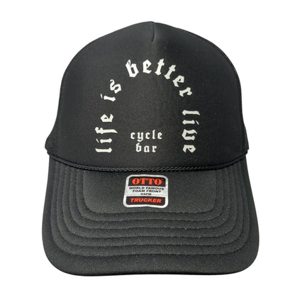 Life is Better Live Cycle Bar Snapback Trucker Hat Black OS Adjustable Mesh Rope