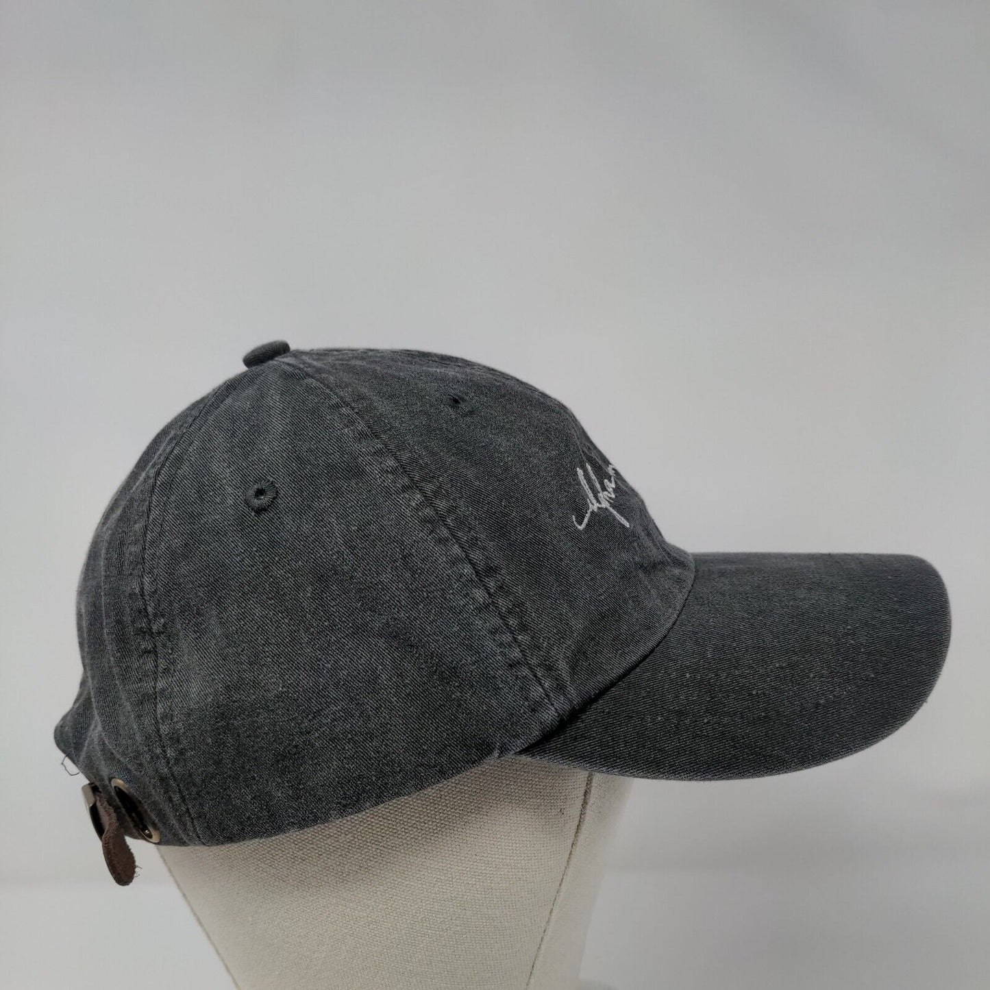 Alpha Chi Omega Slideback Hat Gray OSFA Embroidered Leather Strap Adams