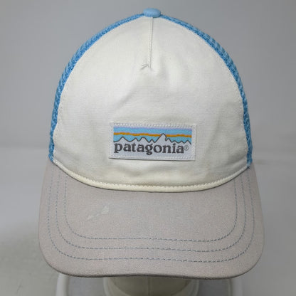 Patagonia Trucker Hat White Blue Gray One Size Mesh Back Snapback Mountain Logo