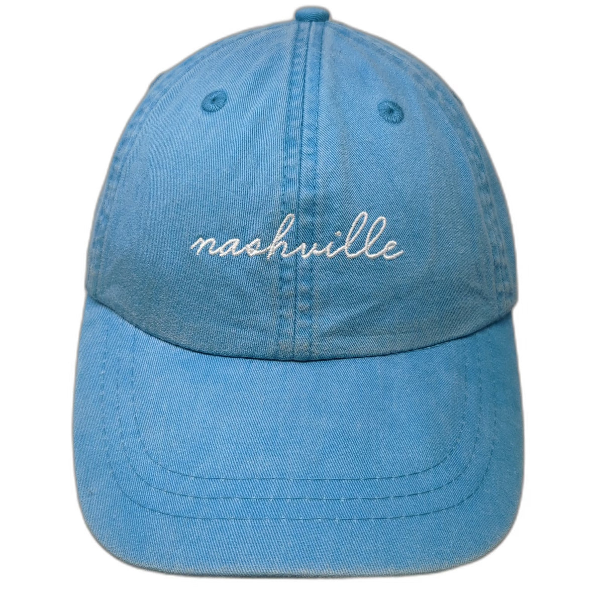Adams Baseball Cap Blue OSFM Nashville Embroidery Leather Slideback Strap Hat