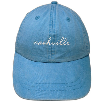 Adams Baseball Cap Blue OSFM Nashville Embroidery Leather Slideback Strap Hat