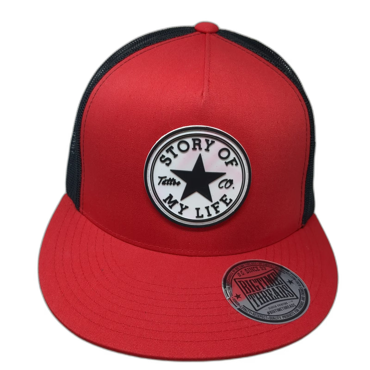 Trucker Hat Red One Size Star Logo Underbrim Graphic Snapback Mesh