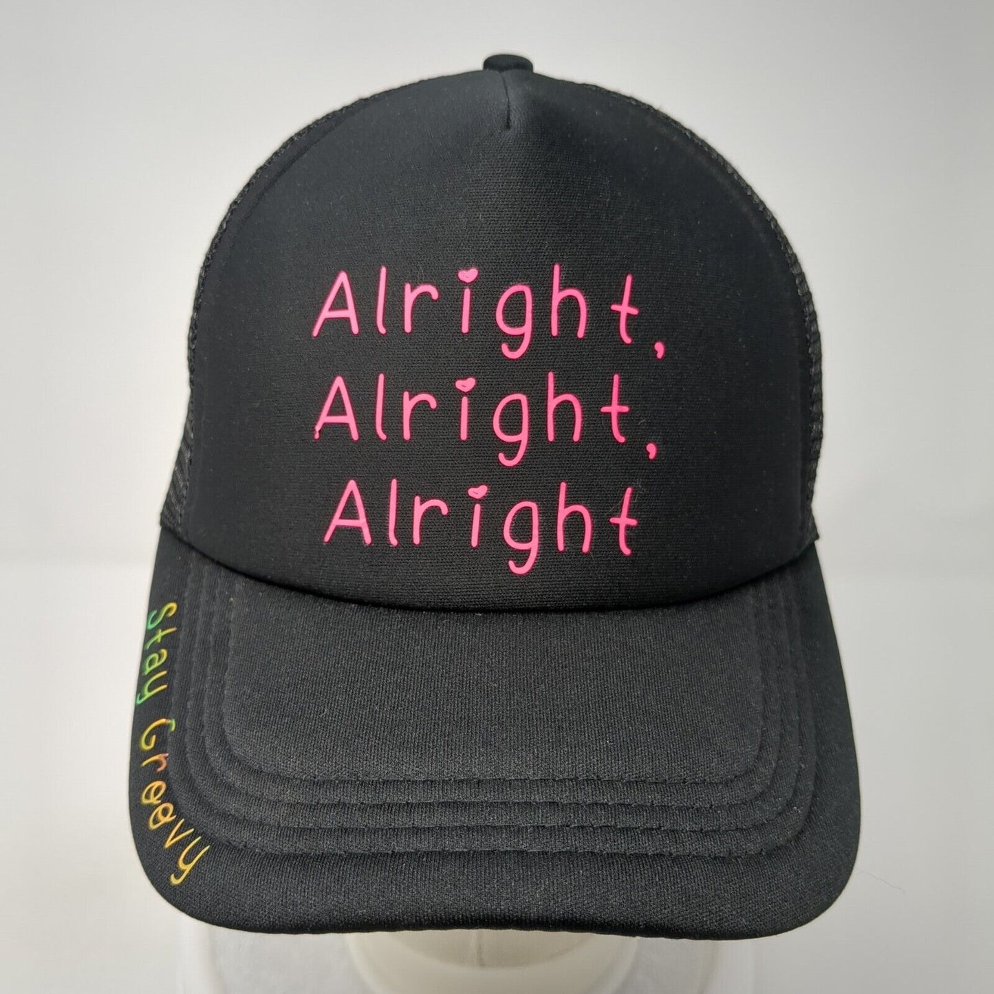 Alright Stay Groovy Snapback Trucker Hat Black One Size Adjustable Mesh Back