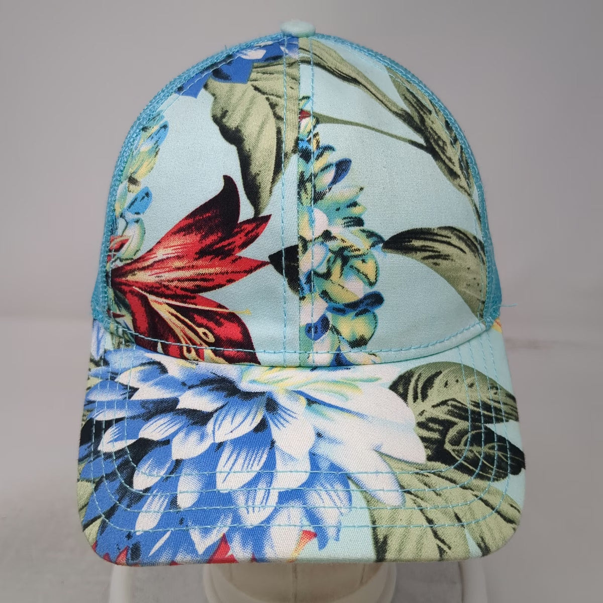 C.C Baseball Cap Blue One Size Mesh Back Strapback Floral Flower Print Hat