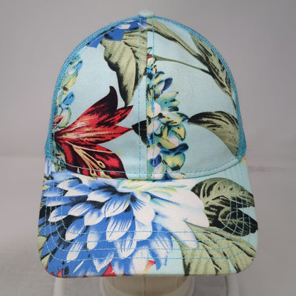 C.C Baseball Cap Blue One Size Mesh Back Strapback Floral Flower Print Hat