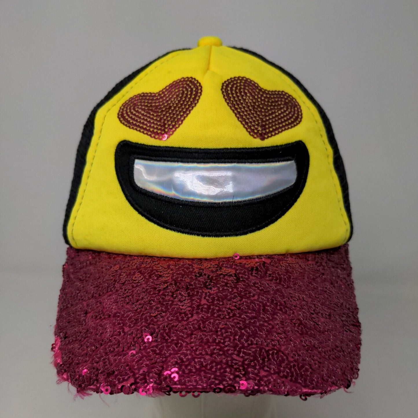 Unbranded Girl's Snapback Mesh Back Hat Multicolor Smiley Face Sparkly