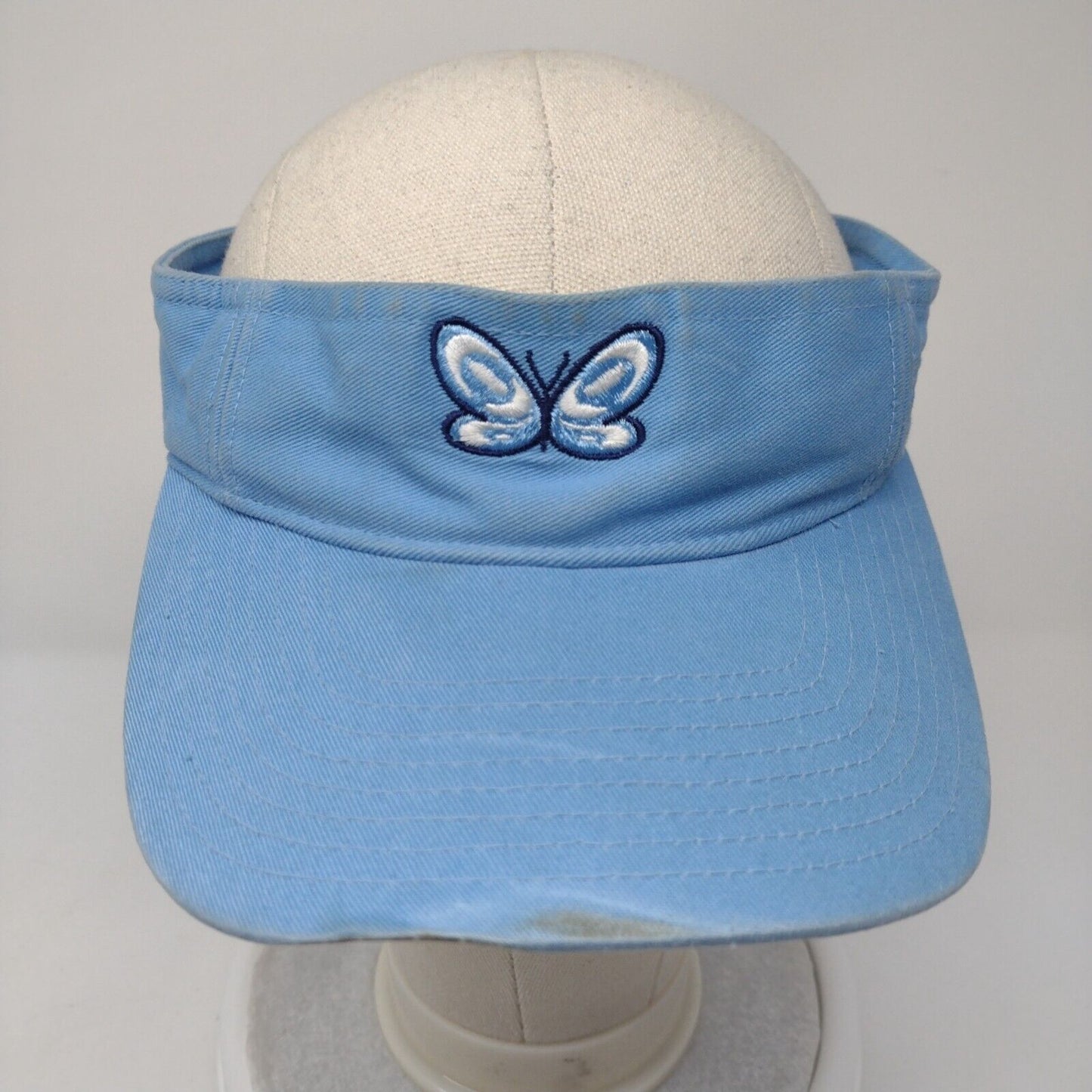 Butterfly Strapback Sun Visor Hat Blue OSFA Adjustable Embroidered Lightweight