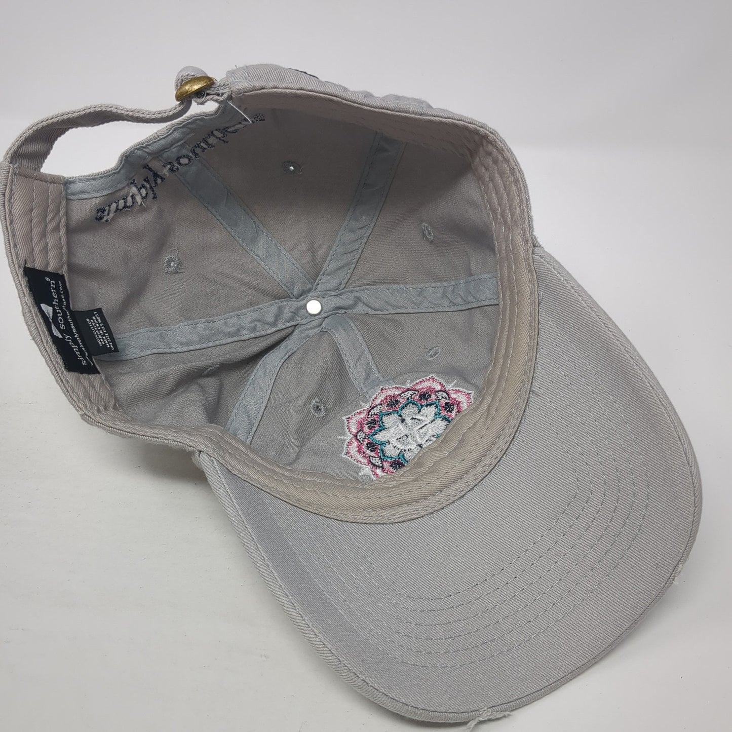 Simply Southern Mandala Slideback Hat Gray One Size Solid Adjustable