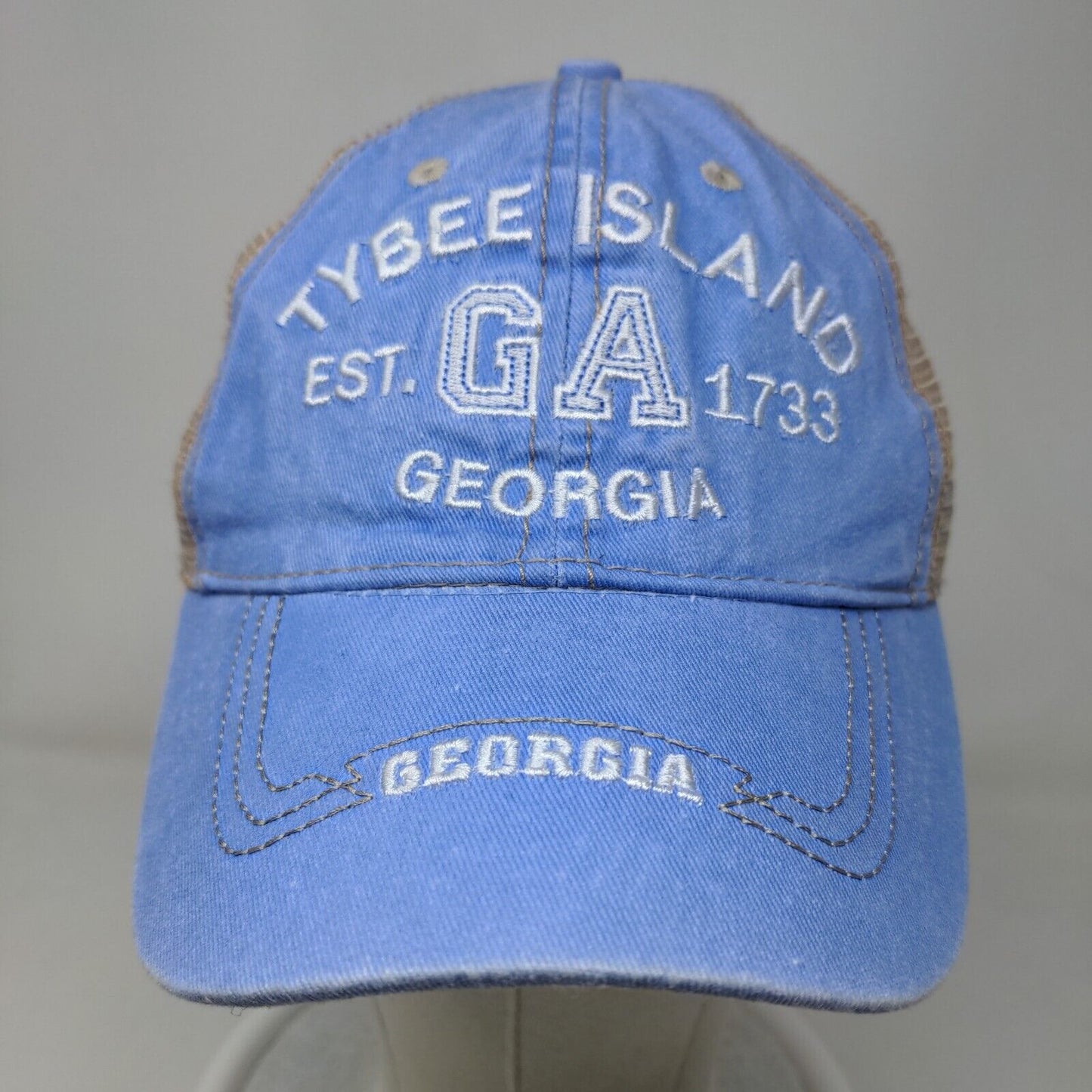 Lucky Men's Snapback Mesh Back Hat Blue Embroidered Tybee Island Georgia Logo