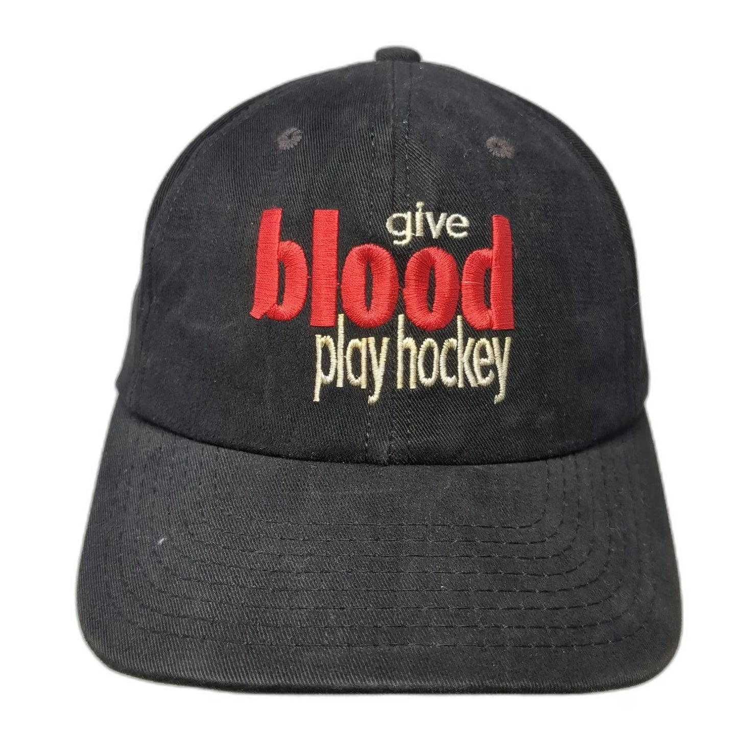 Paramount Snapback Hat Black Vintage Give Blood Play Hockey Green Underbrim