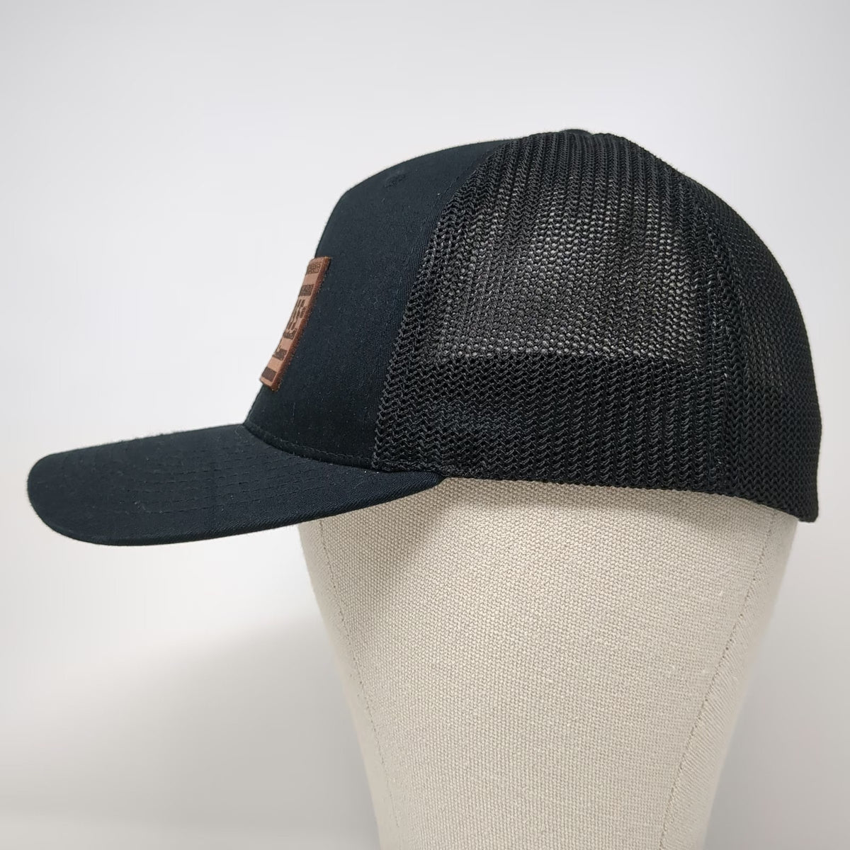 Own Boss Supply Co Baseball Cap Black OSFM Leather American Flag Patch Mesh Hat